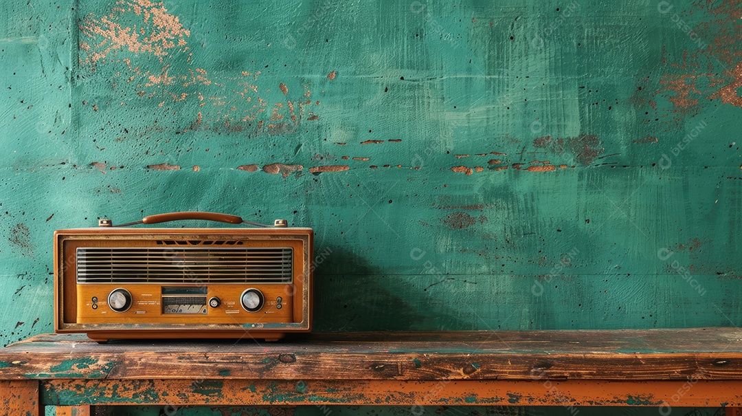 Rádio vintage retrô e elegante como um banner amplo para conversas de mídia ou conceitos de streaming de podcast com área de copyspace