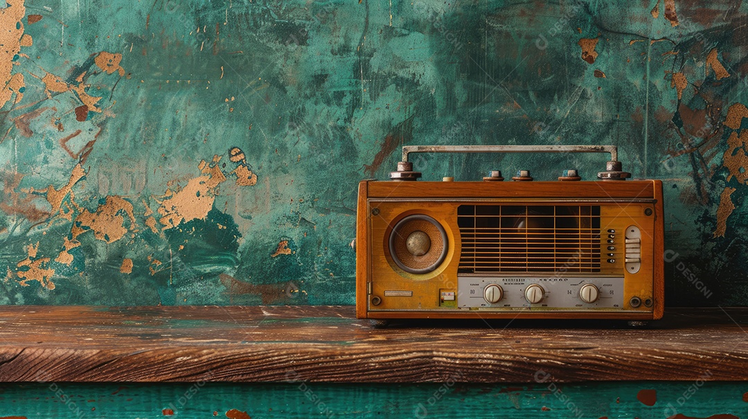 Rádio vintage retrô e elegante como um banner amplo para conversas de mídia ou conceitos de streaming de podcast com área de copyspace