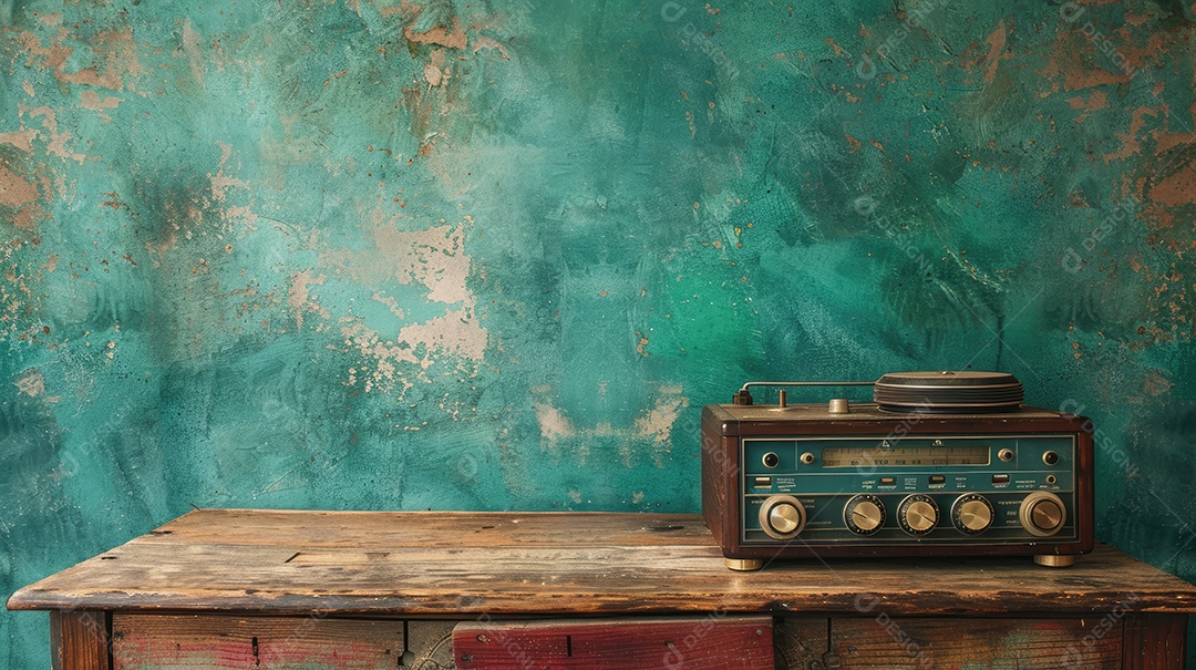 Rádio vintage retrô e elegante como um banner amplo para conversas de mídia ou conceitos de streaming de podcast com área de copyspace