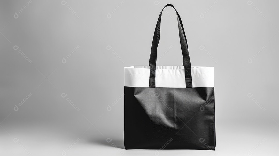 Bolsa de lona de algodão preta e branca sobre fundo branco isolado
