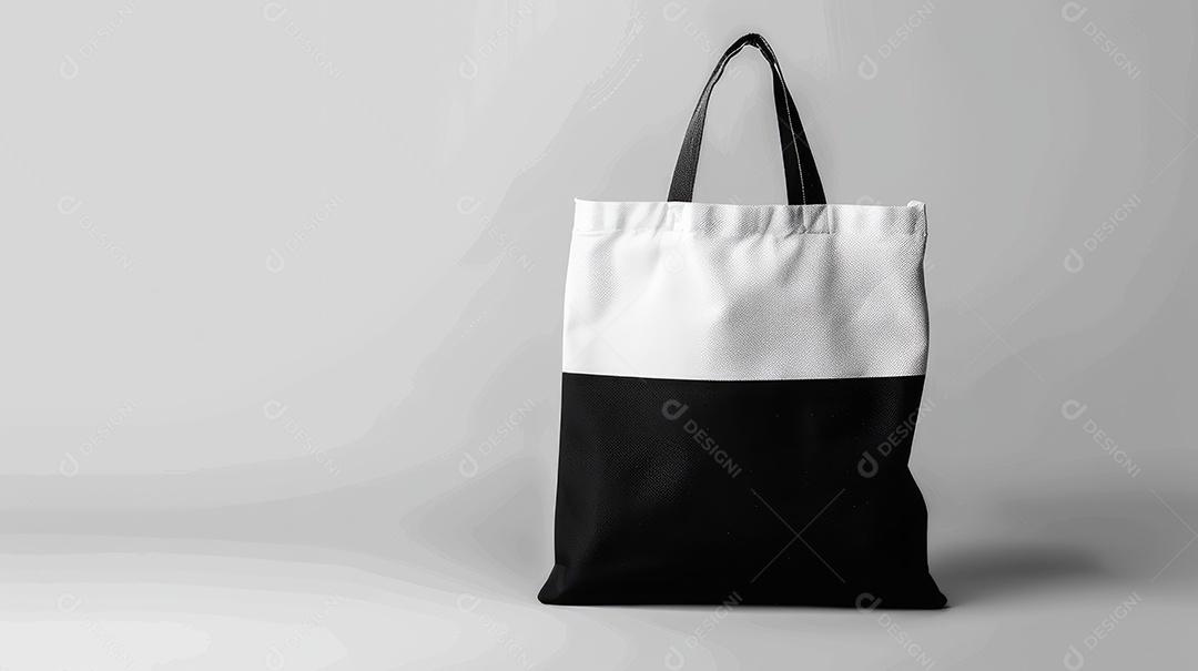 Bolsa de lona de algodão preta e branca sobre fundo branco isolado