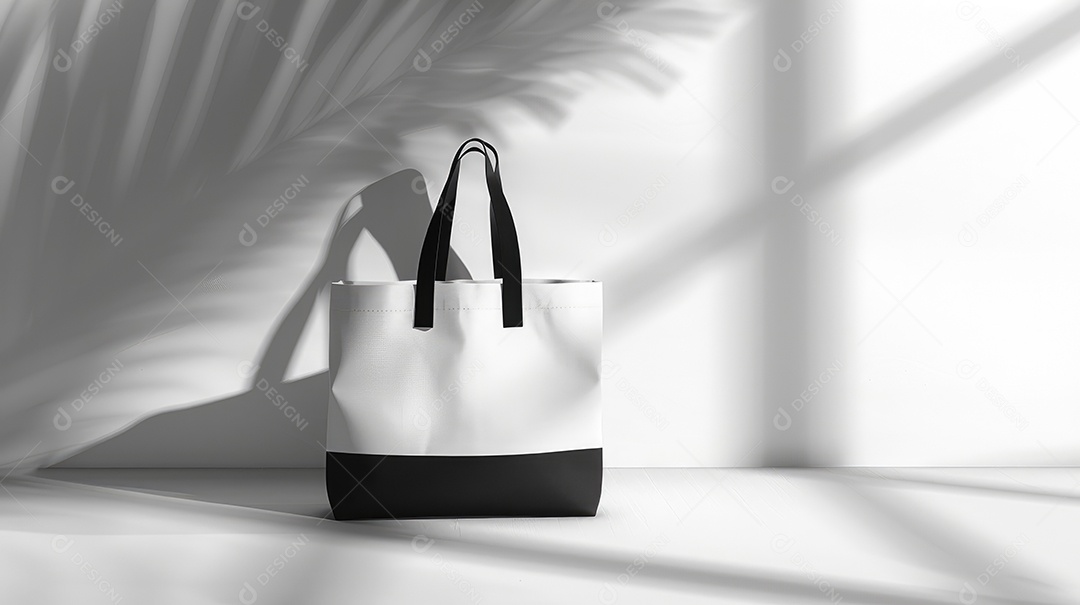 Bolsa de lona de algodão preta e branca sobre fundo branco isolado