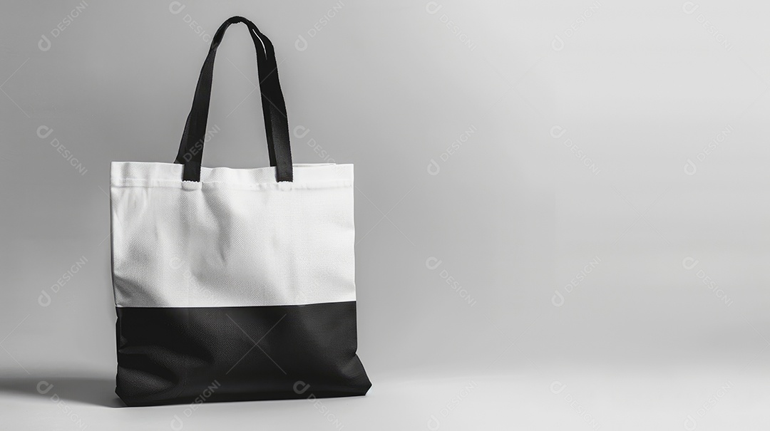 Bolsa de lona de algodão preta e branca sobre fundo branco isolado