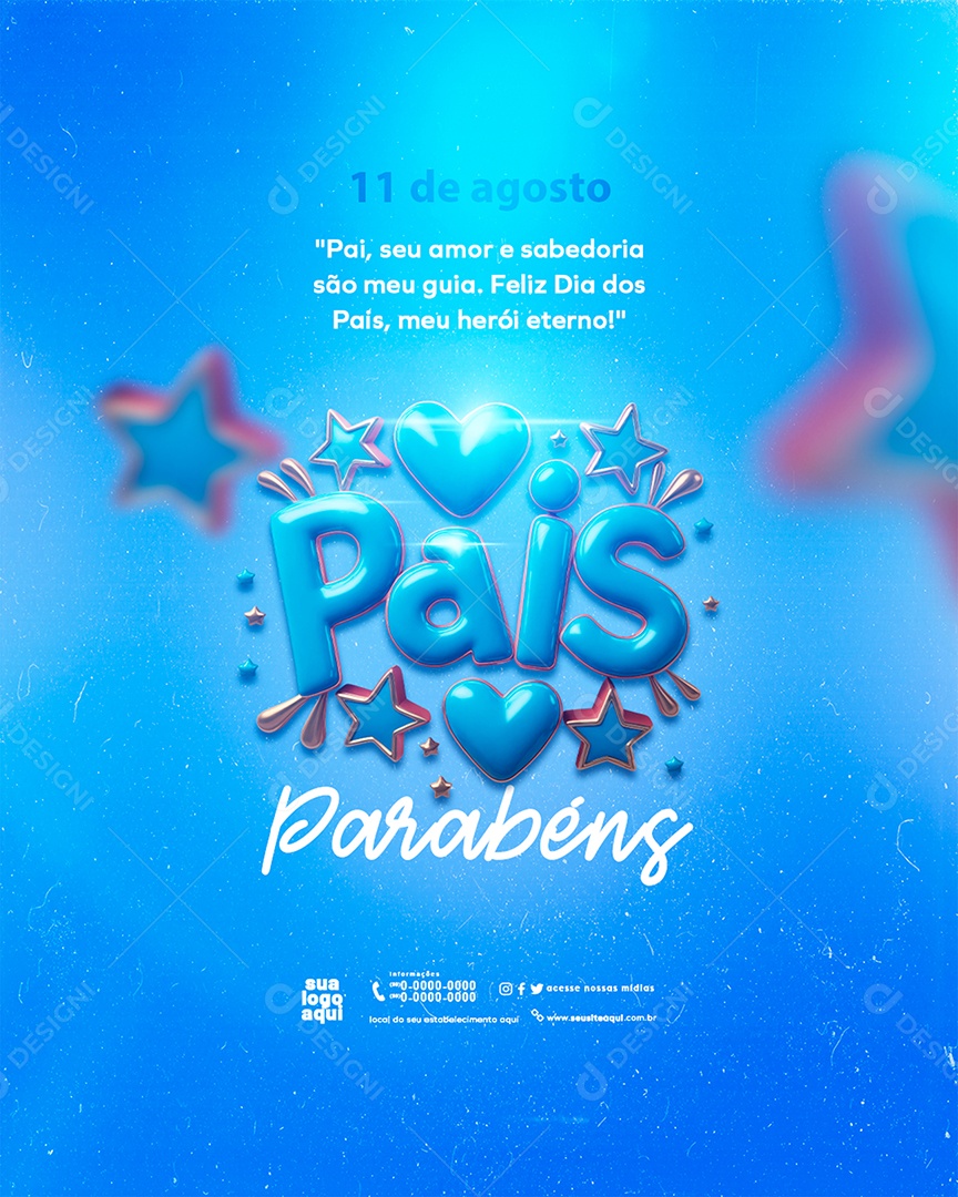 Dia Dos Pais 11 de Agosto Parabéns Social Media PSD Editável
