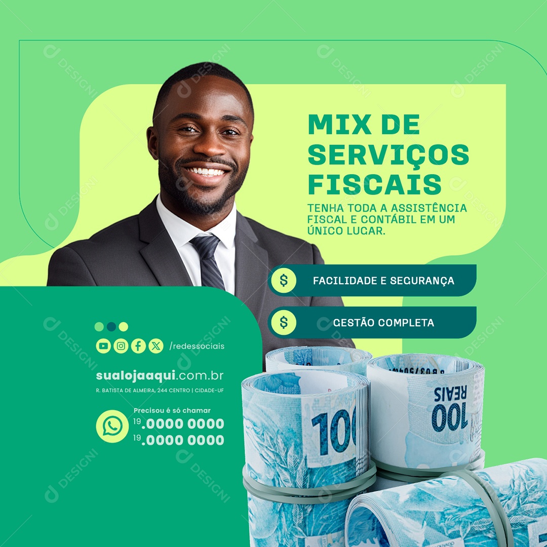 Mix de Serviço Fiscais Social Media PSD Editável
