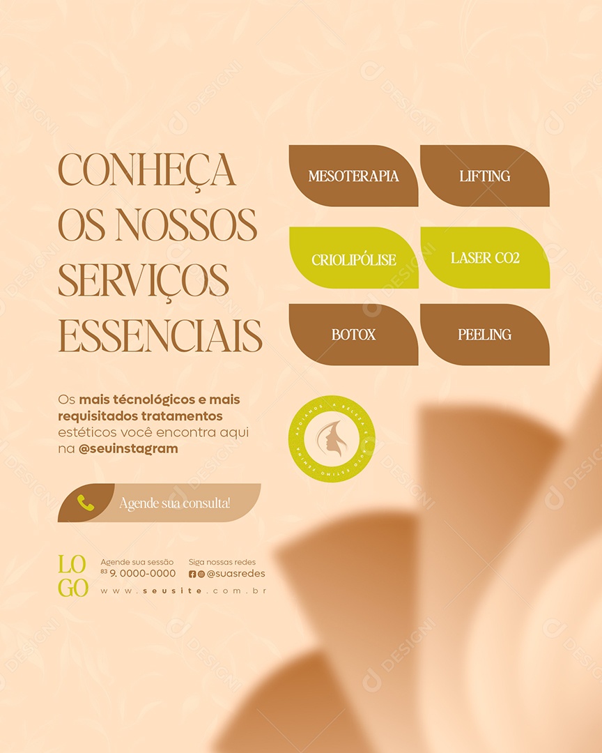 Clínica Estética Serviços Procedimentos Social Media Post Feed PSD Editável