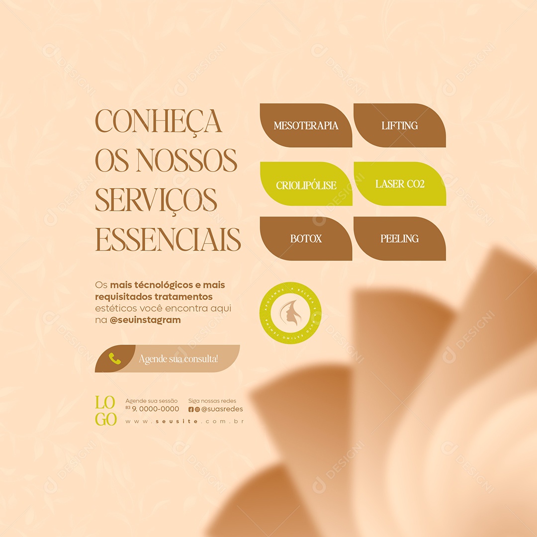 Clínica Estética Serviços Procedimentos Social Media Post Feed PSD Editável