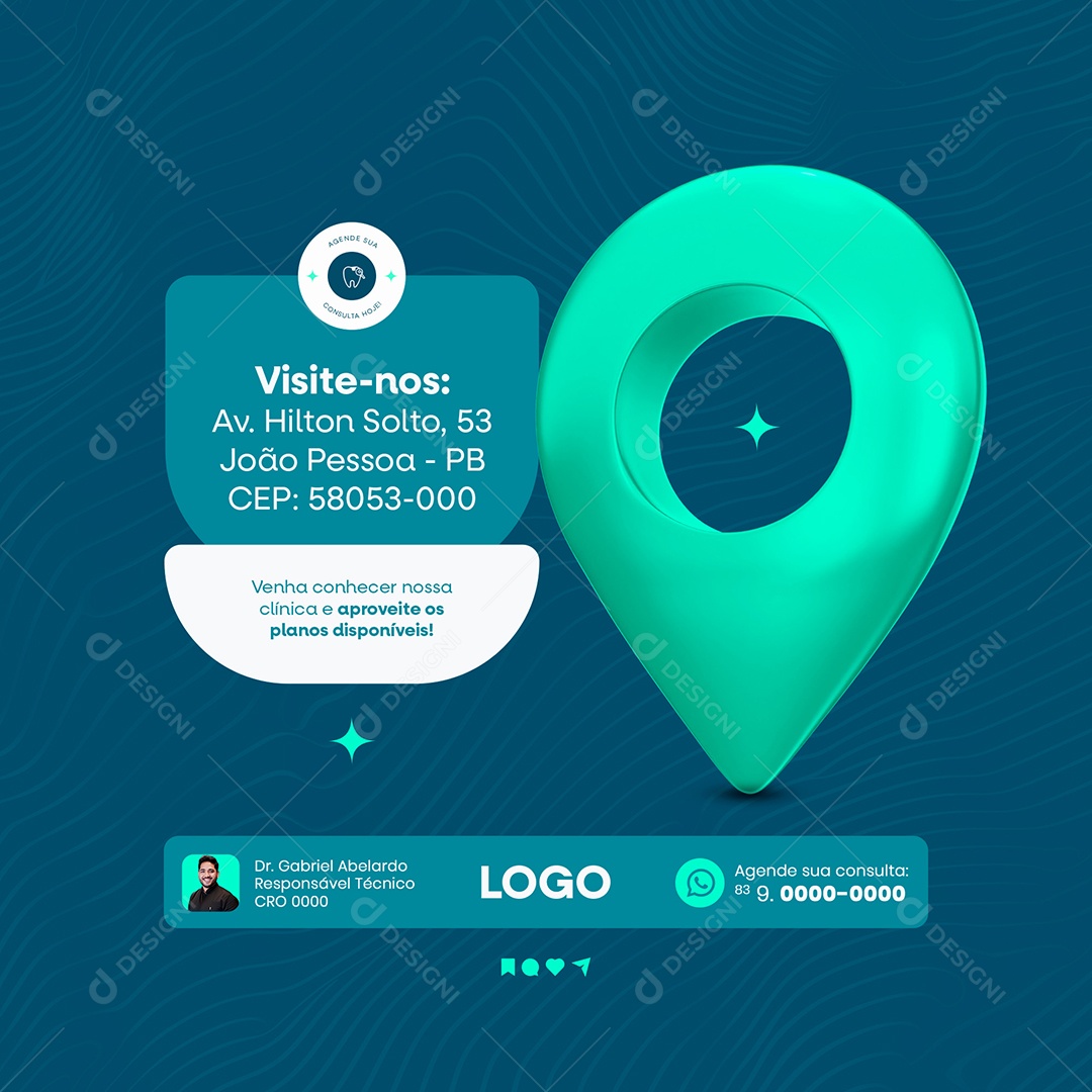 Dentista Clínica Dentária Saúde Bocal Localização Social Media Post Feed PSD Editável