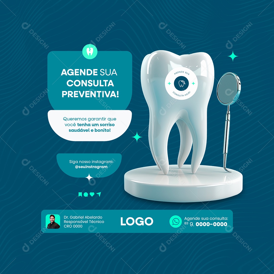 Dentista Clínica Dentária Saúde Bocal Social Media Post Feed PSD Editável