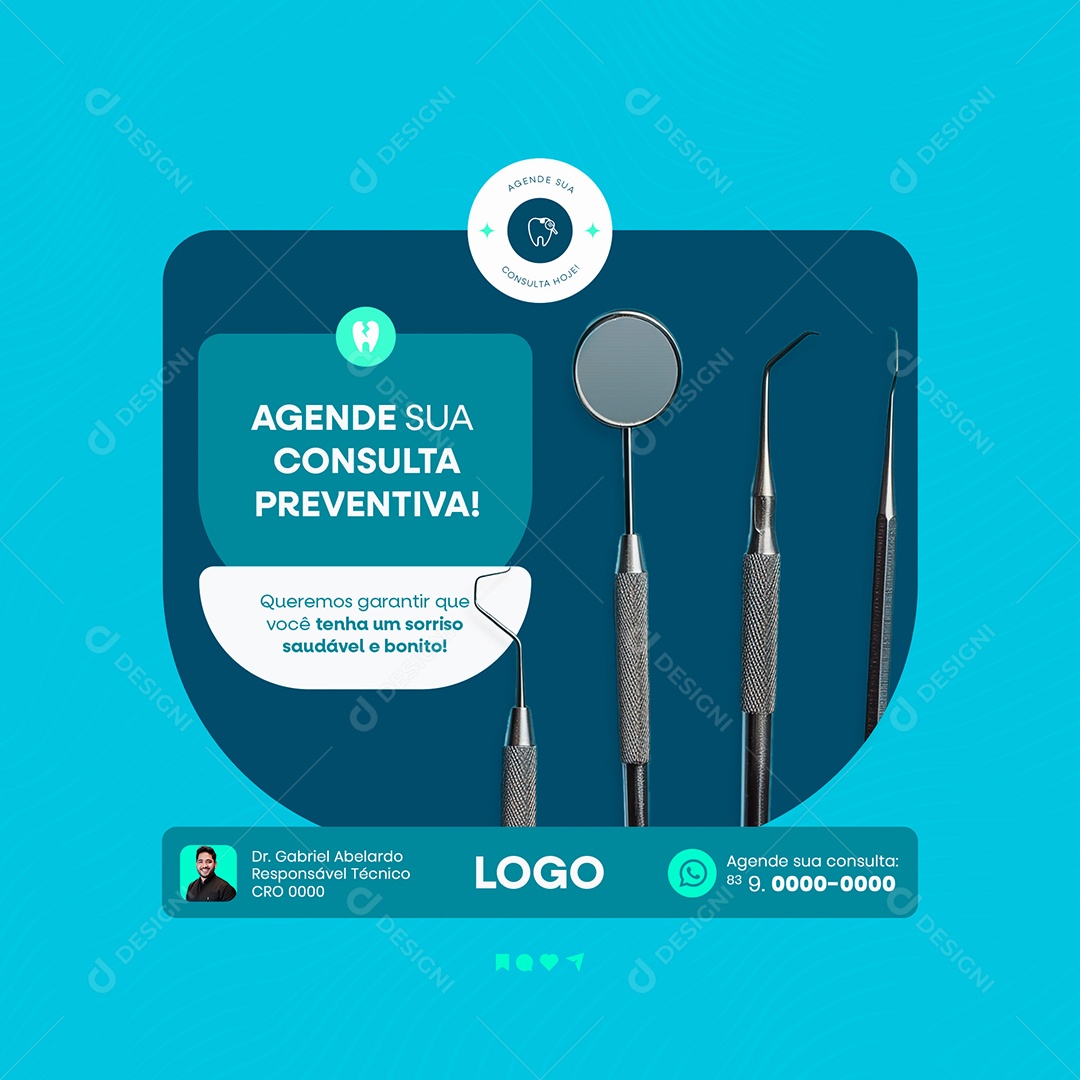 Dentista Clínica Dentária Saúde Bocal Social Media Post Feed PSD Editável