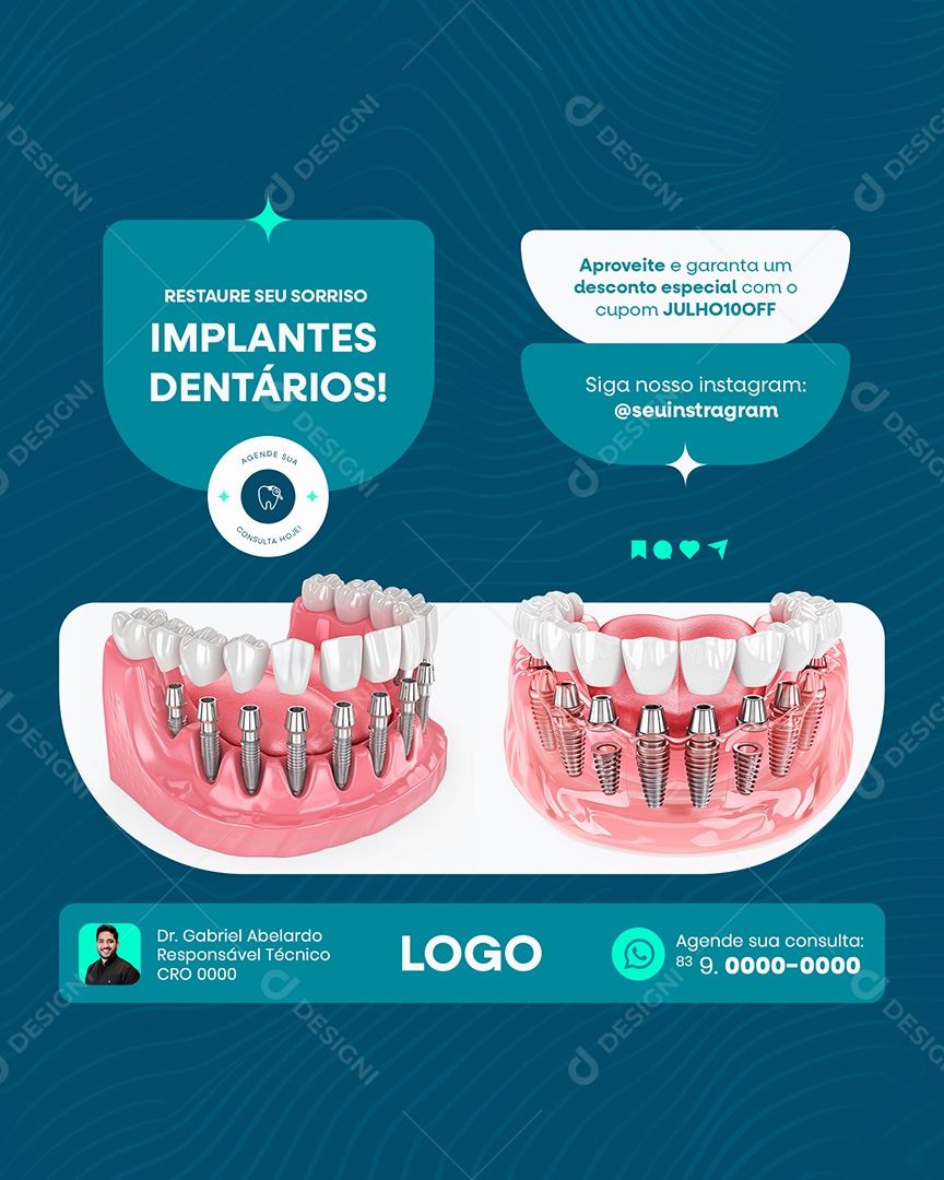 Dentista Clínica Dentária Saúde Bocal Social Media Post Feed PSD Editável