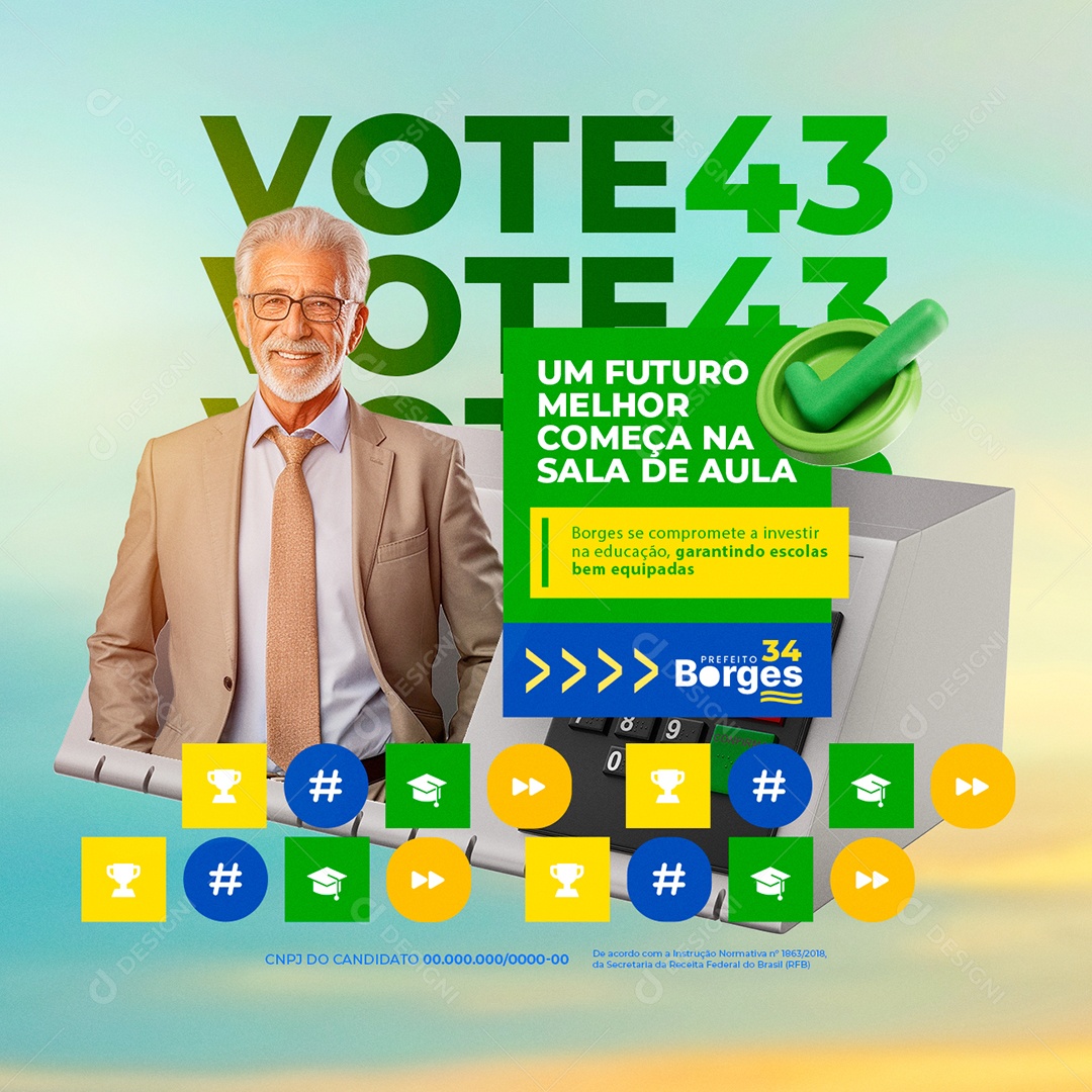 Política Vote em Futuro Melhor Começa na Sala de Aula Social Media PSD Editável