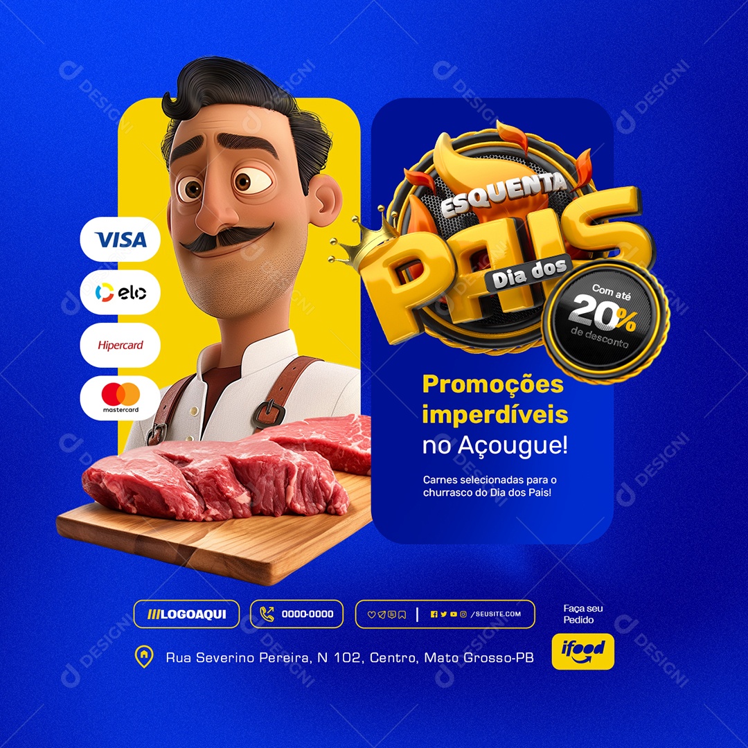 Esquenta Dia dos Pais Açougue Social Media PSD Editável