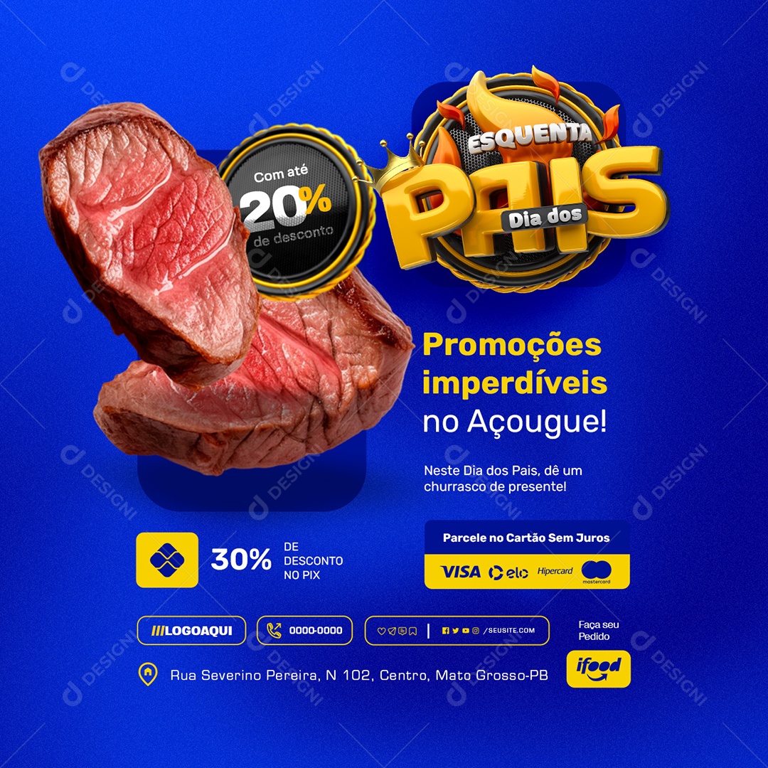 Esquenta Dia dos Pais Promoções Imperdíveis no Açougue Social Media PSD Editável