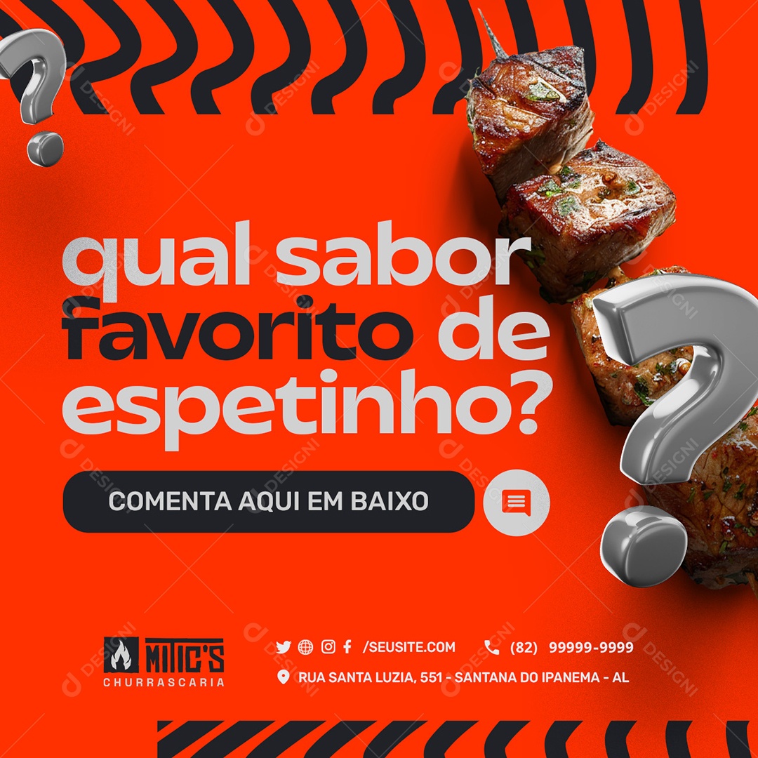 Qual Sabor Favorito de Espetinho Social Media PSD Editável