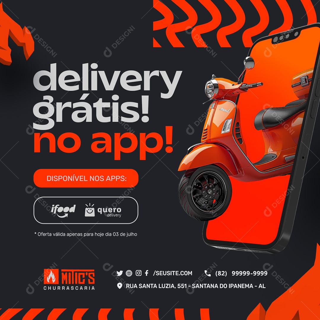 Delivery Grátis no App Social Media PSD Editável