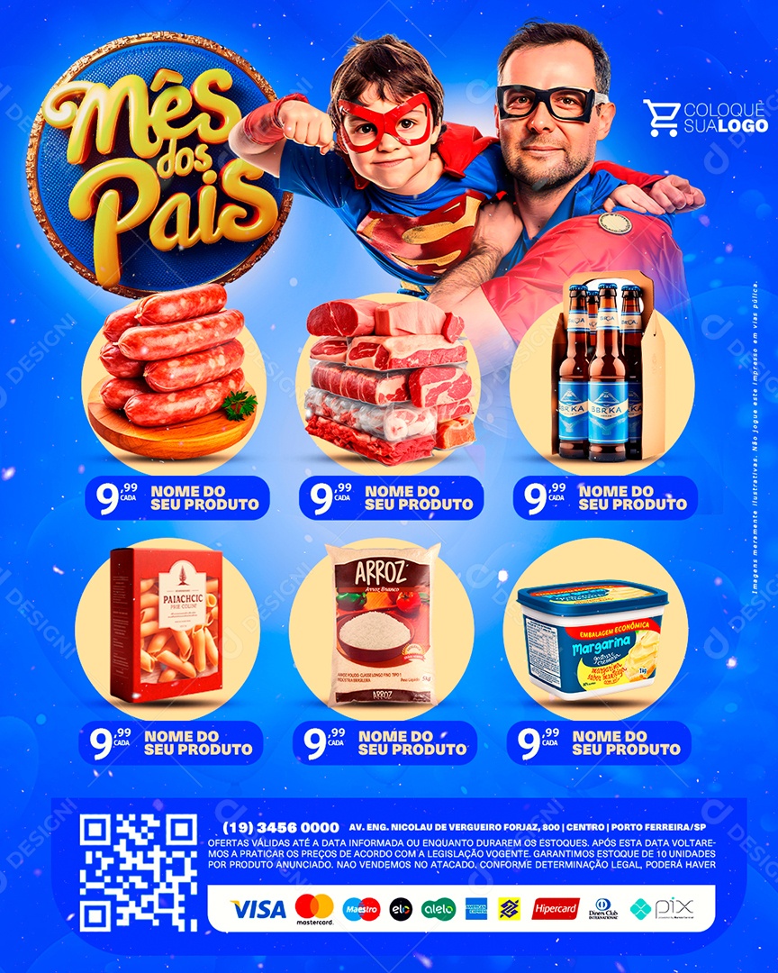 Tabloide Mês dos Pais Bebidas e Carnes Social Media PSD Editável