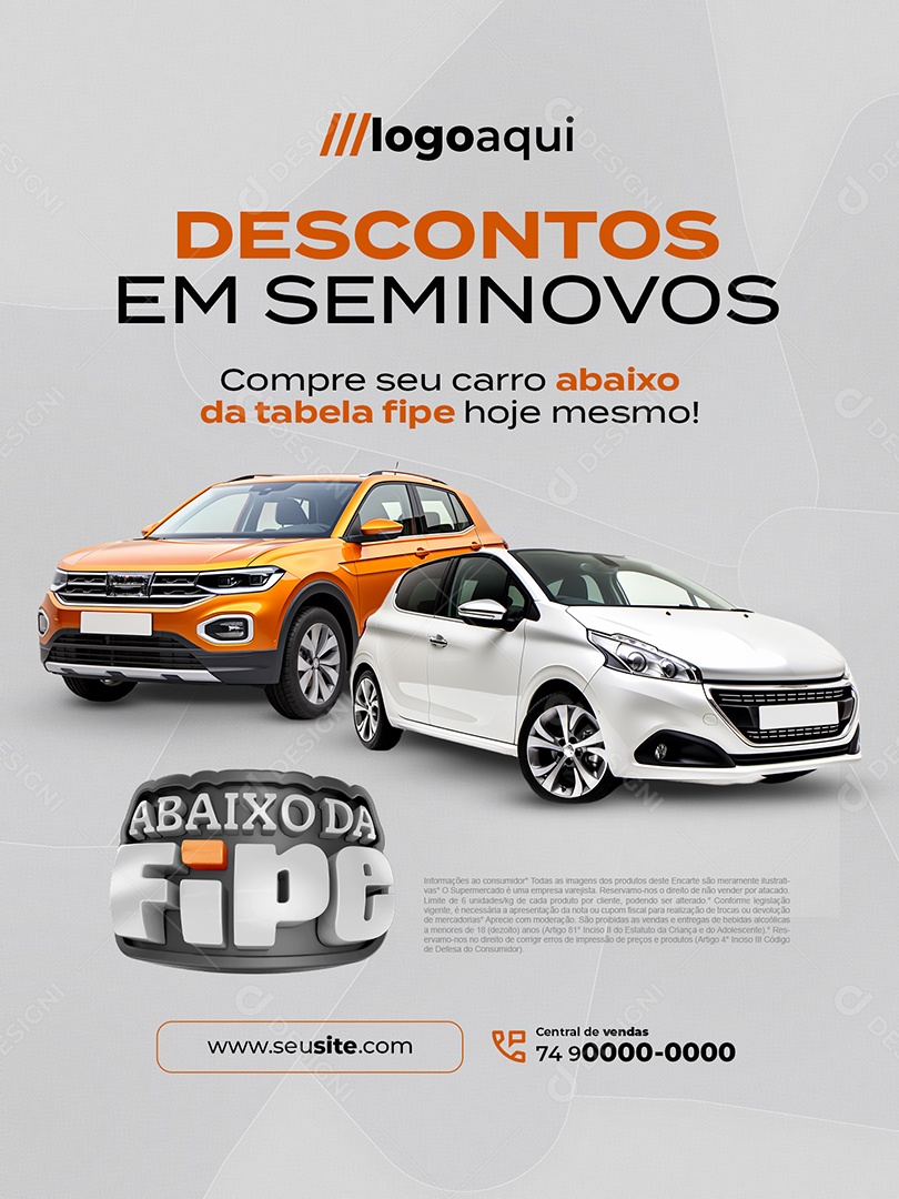 Abaixo da Fipe Descontos em Seminovos Compre seu Carro Social Media PSD Edtiável