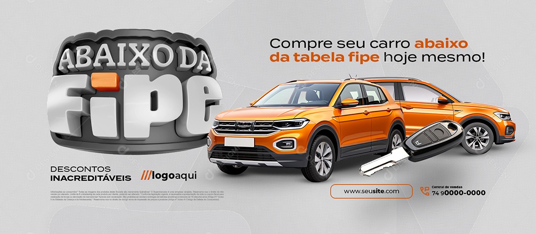 Banner Abaixo da Fipe Compre seu Carro Social Media PSD Edtiável