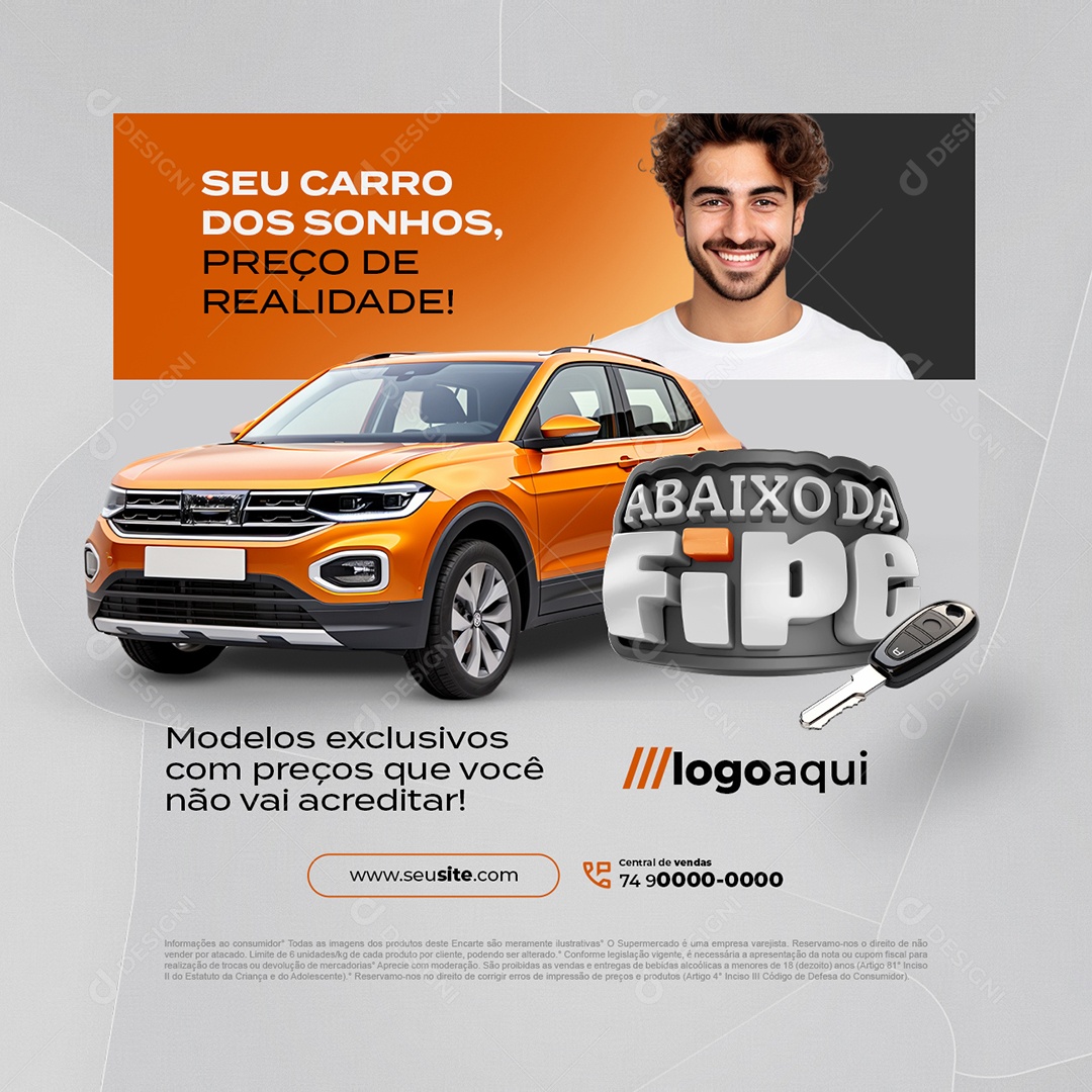 Abaixo da Fipe seu Carro dos Sonhos Preço de Qualidade Social Media PSD Edtiável