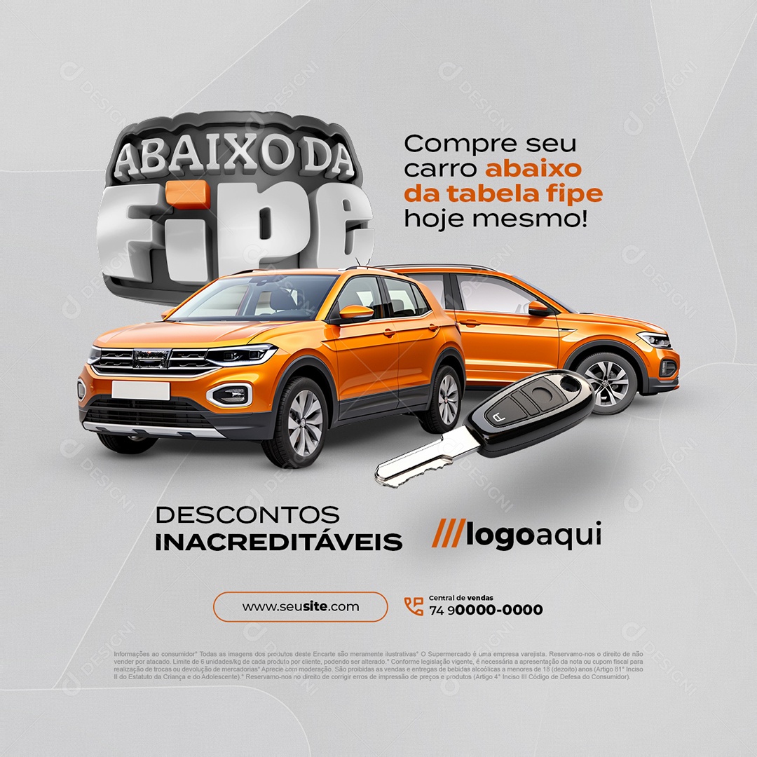 Abaixo da Fipe Compre seu Carro Social Media PSD Edtiável