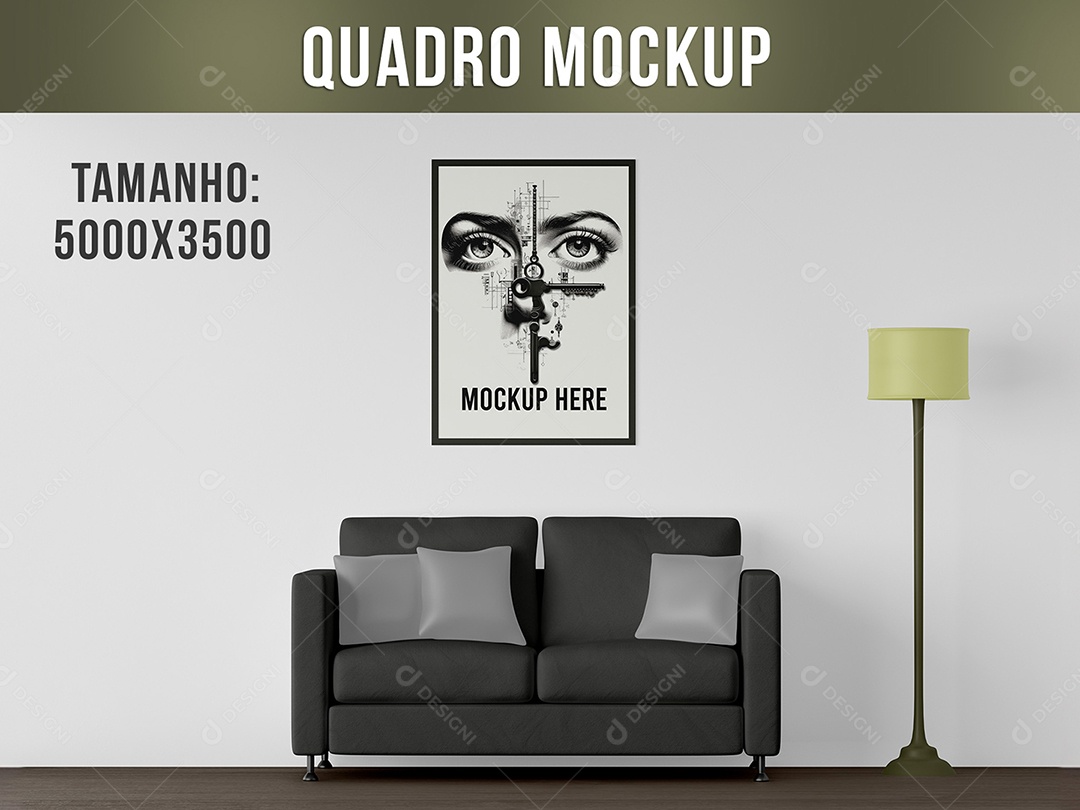 Quadro na Parede da Sala Mockup PSD Editável