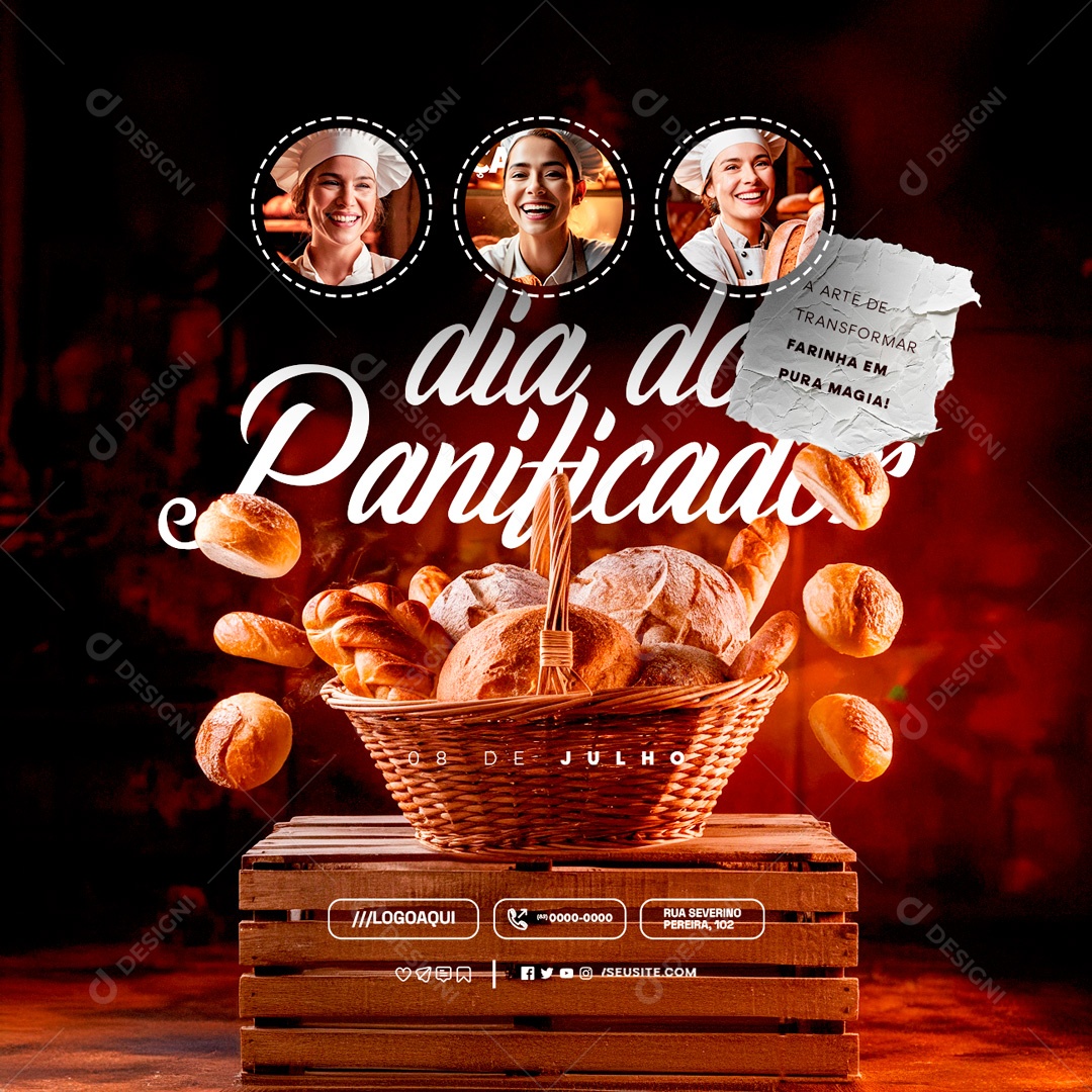 Dia do Panificador 08 de Julho Farinha em Pura Magia Social Media PSD Editável
