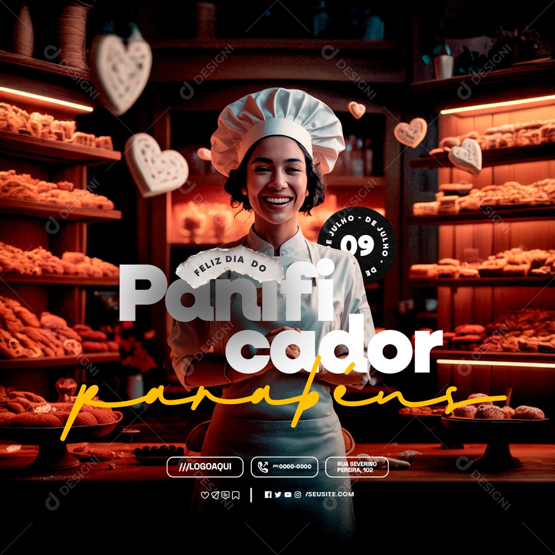 Feliz Dia do Panificador 08 de Julho Social Media PSD Editável