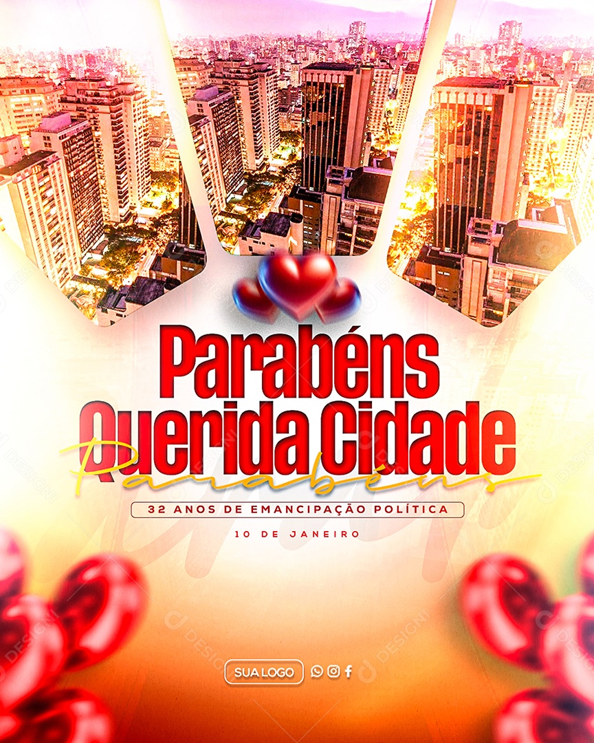 Social Media Parabéns Cidade PSD Editável