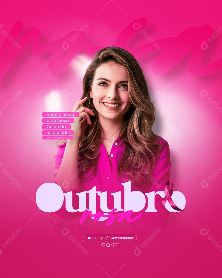 Outubro Rosa Você é Única e Preciosa Social Media PSD Editável