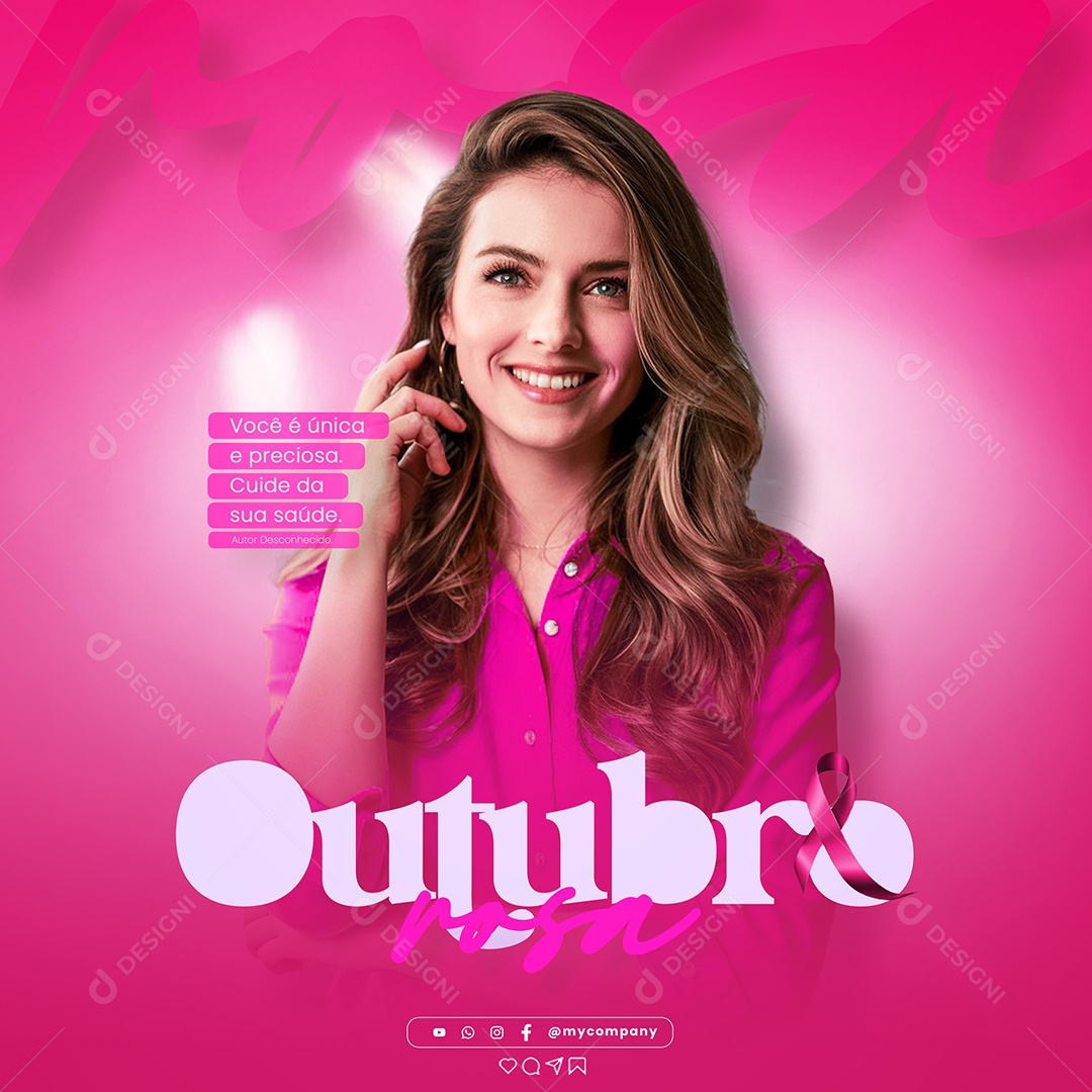 Feed Outubro Rosa Você é Única e Preciosa Social Media PSD Editável