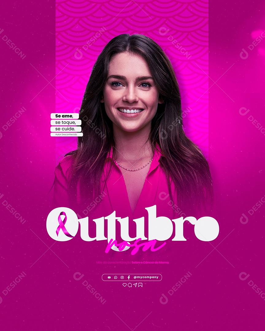 Outubro Rosa Se Ame Toque Cuide Social Media PSD Editável