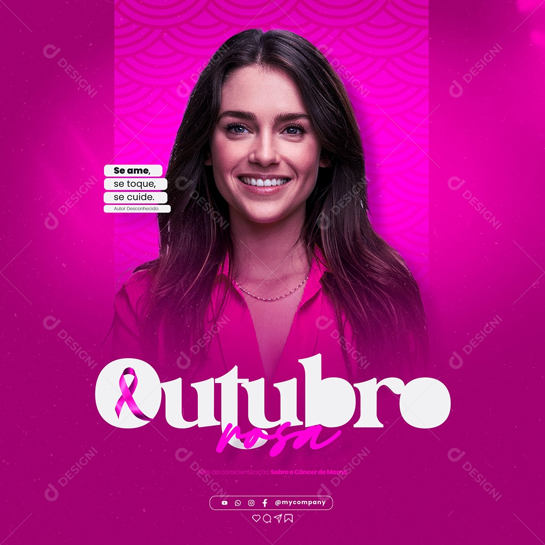 Feed Outubro Rosa Se Ame Toque Cuide Social Media PSD Editável