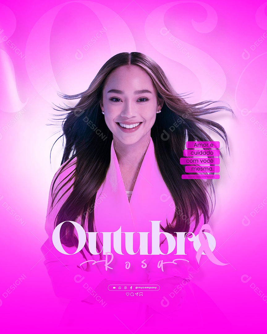 Outubro Rosa Amor e Cuidado com Você Mesmo Social Media PSD Editável