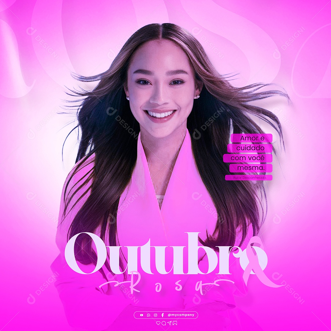 Feed Outubro Rosa Amor e Cuidado com Você Mesmo Social Media PSD Editável