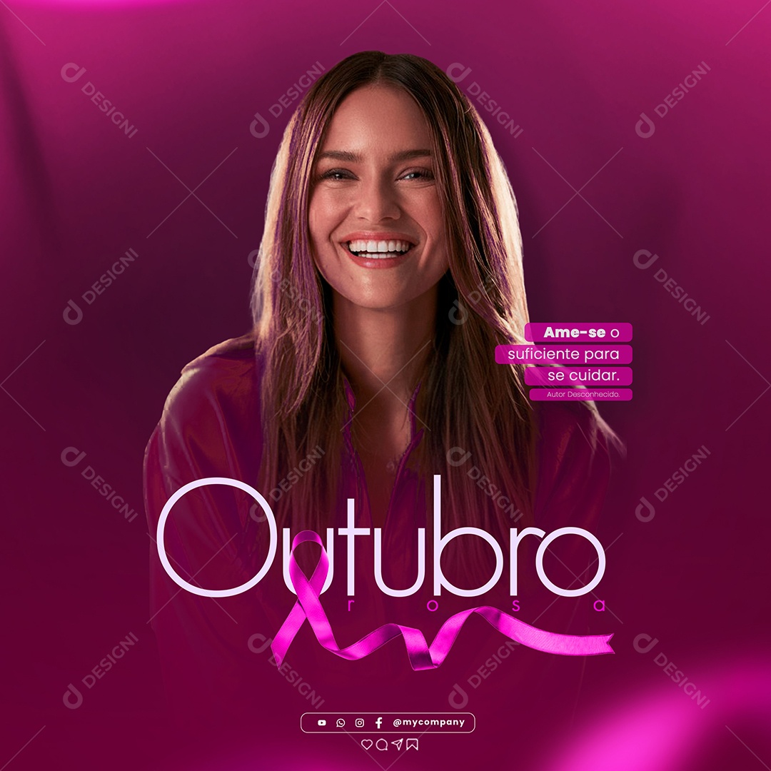 Feed Outubro Rosa Ame-se Social Media PSD Editável