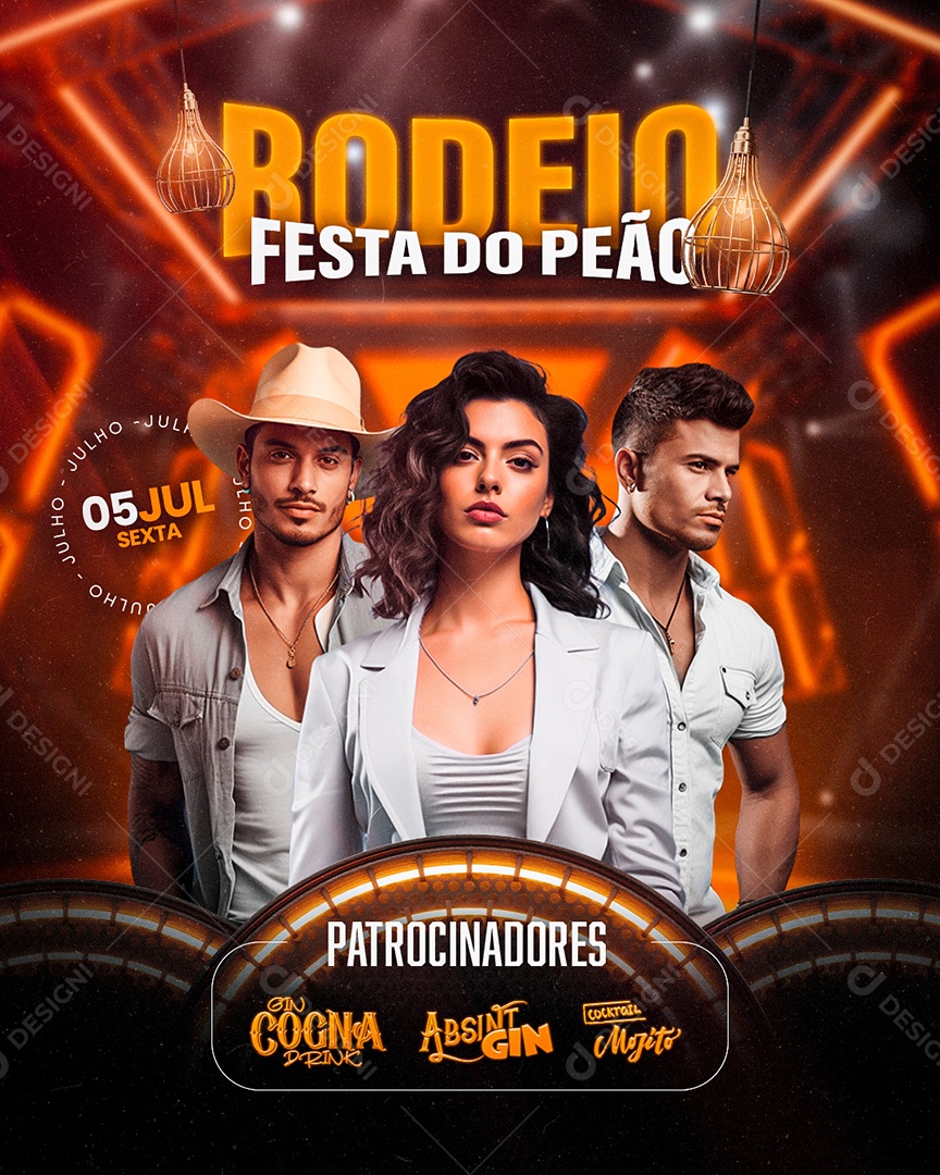 Flyer Rodeio Festa do Peão Artistas Social Media PSD Editável