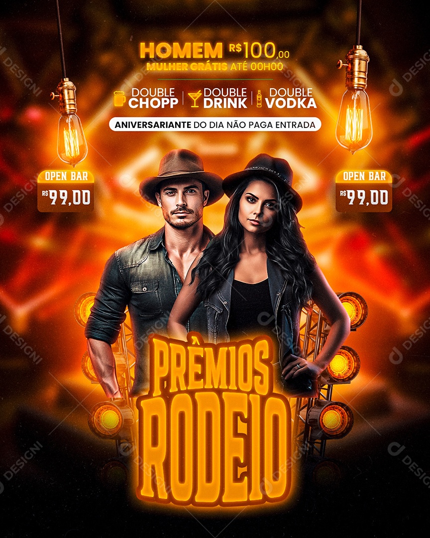 Flyer Prêmios Rodeio Artistas Social Media PSD Editável