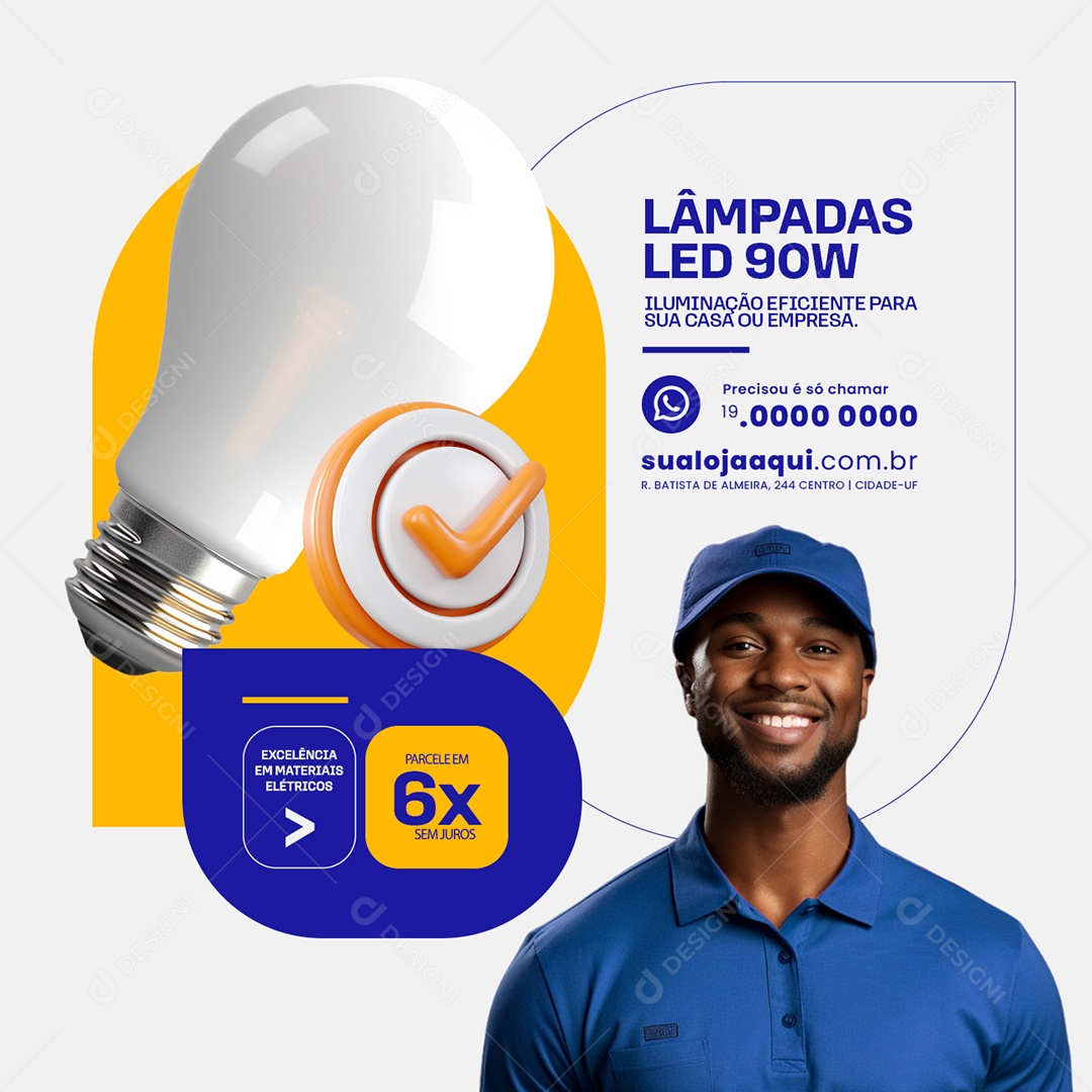 Lâmpadas LED 90 W Social Media PSD Editável