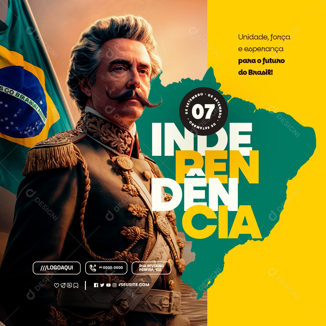 Dia Da Independência do Brasil 07 de Setembro Unidade e Força Social Media PSD Editável