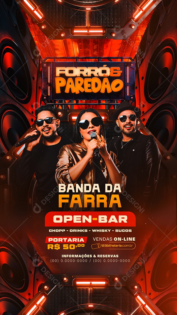 Flyer Story Forró e Paredão Banda da Farra Social Media PSD Editável