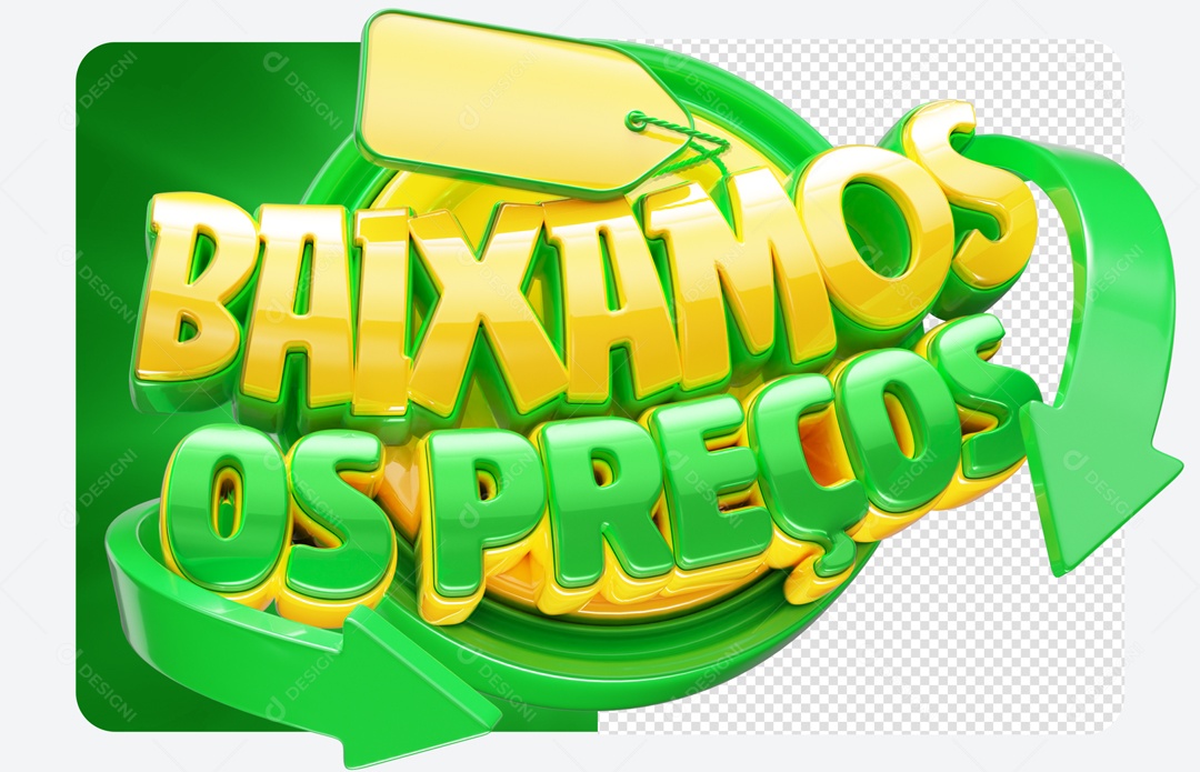 Baixamos os Preços Selo 3D Amarelo e Verde para Composição PSD