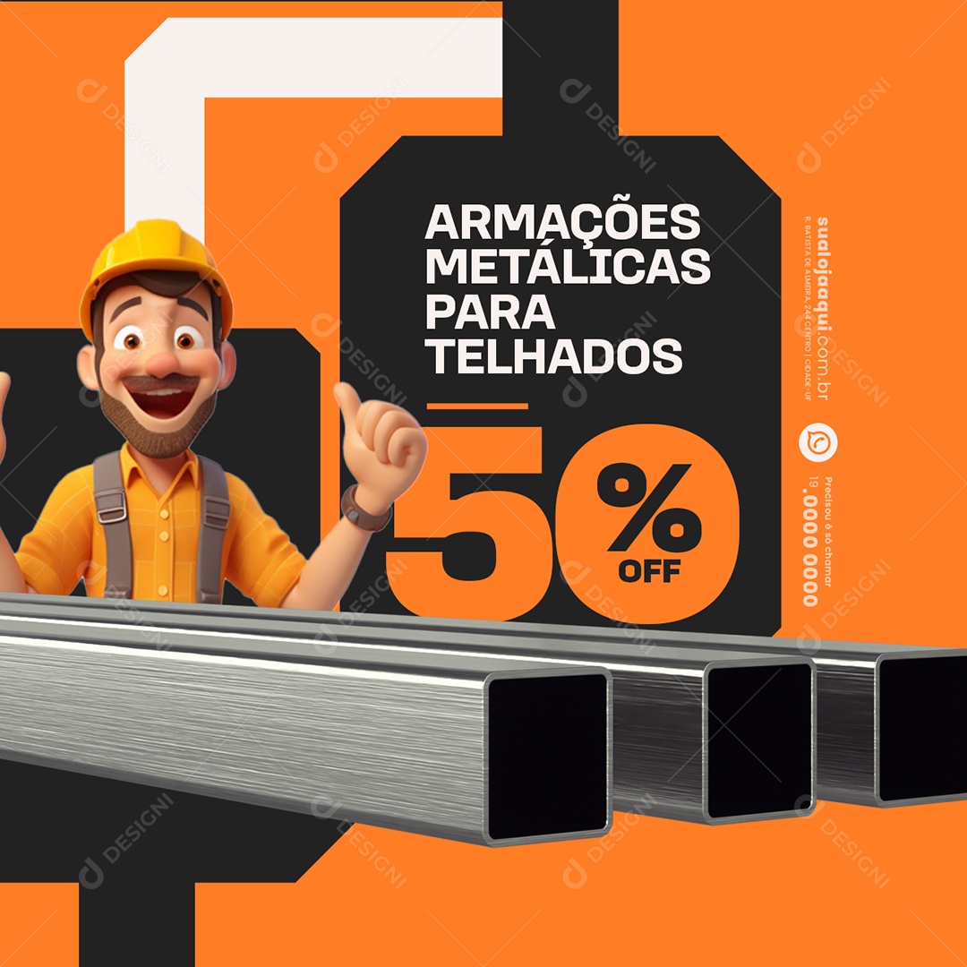 Armações Metálicas para Telhados com Desconto Social Media PSD Editável