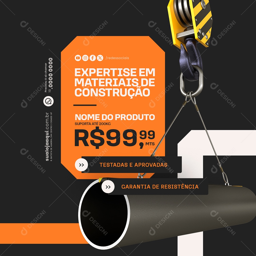Expertise em Materiais de Construção Garantia de Resistência Socail Media PSD Editável
