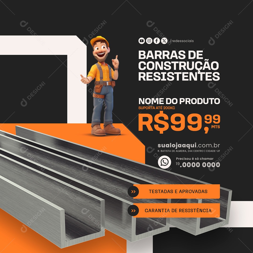 Barras de Construção Resistentes Social Media PSD Editável