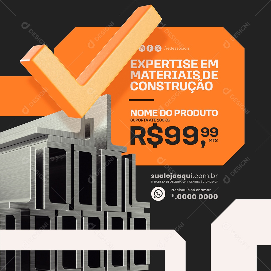 Expertise em Materiais de Construção Socail Media PSD Editável
