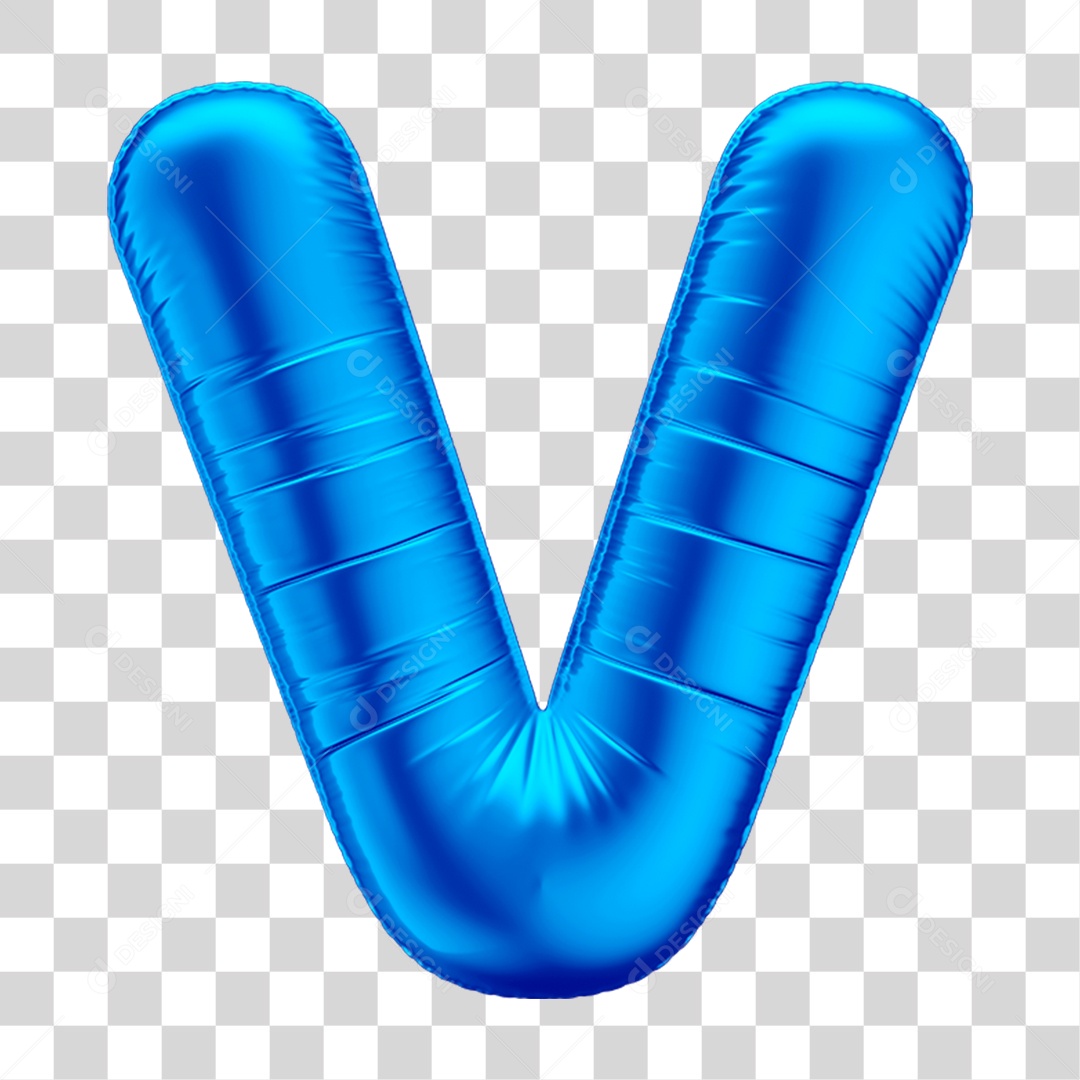Alfabeto Letra V Em 3D Formato de Balão Azul Dia dos Pais  Novembro Azul Menino Aniversário Fundo Transparente