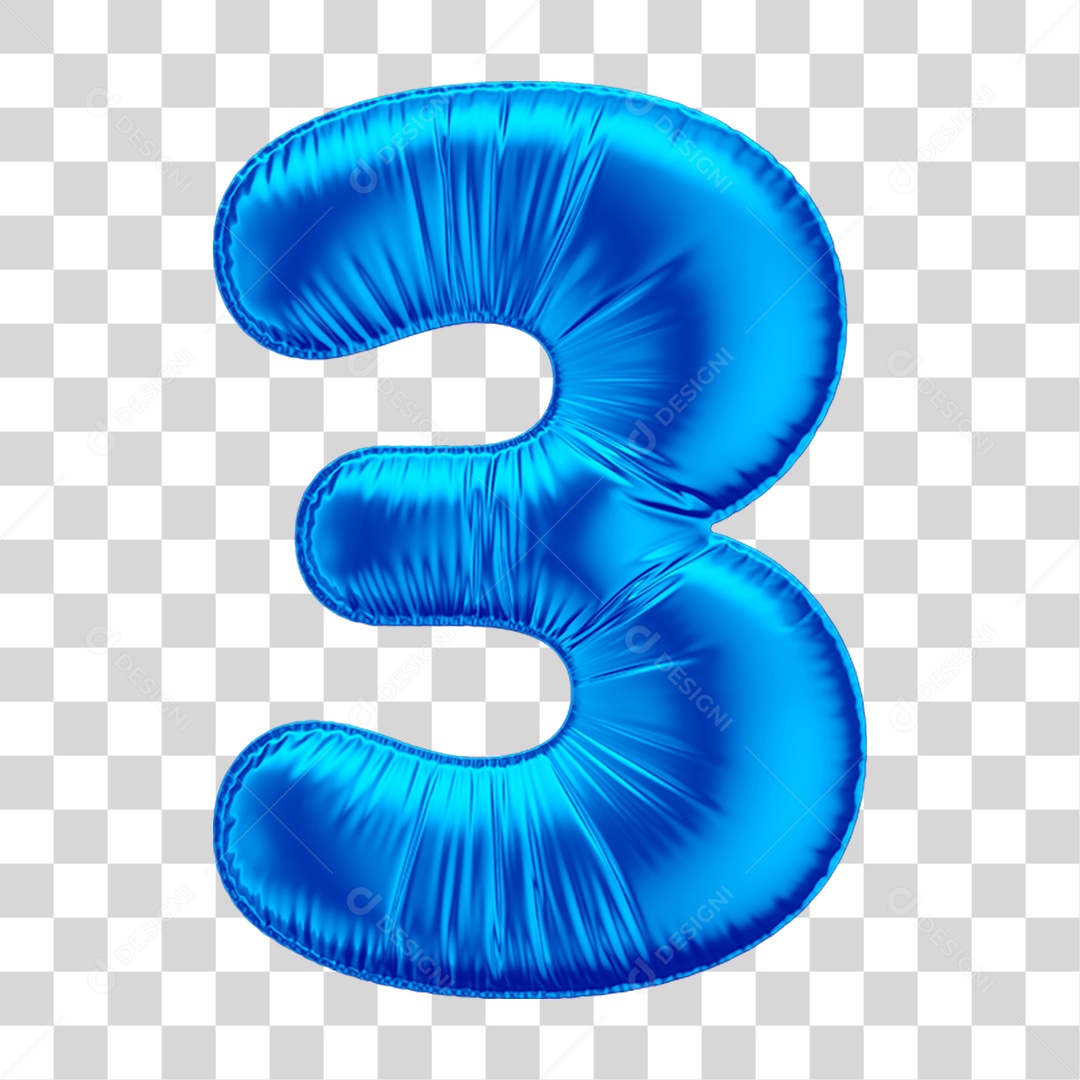 Número 3 Em 3D Formato de Balão Azul Dia dos Pais Novembro Azul Menino Aniversário Fundo Transparente