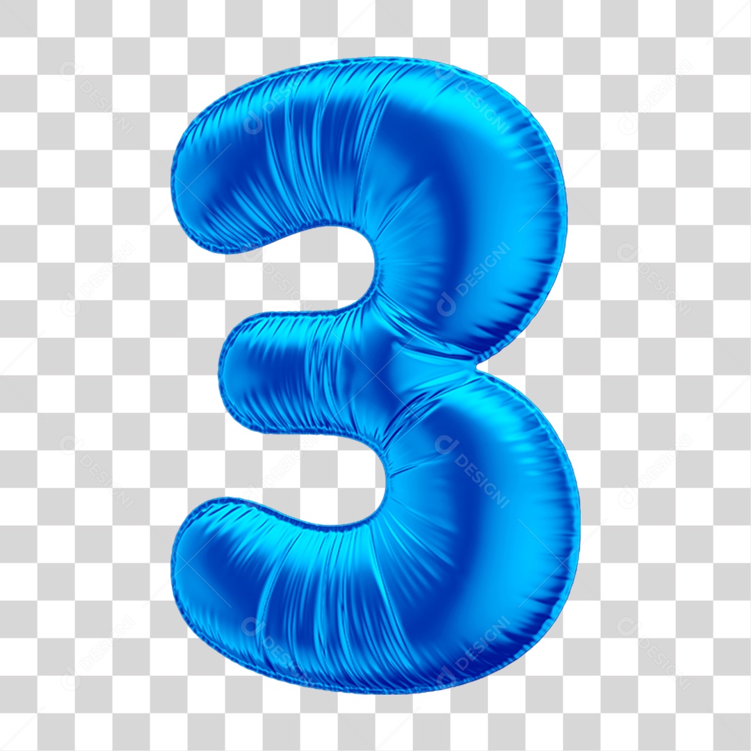 Número 3 Em 3D Formato de Balão Azul Dia dos Pais Novembro Azul Menino Aniversário Fundo Transparente