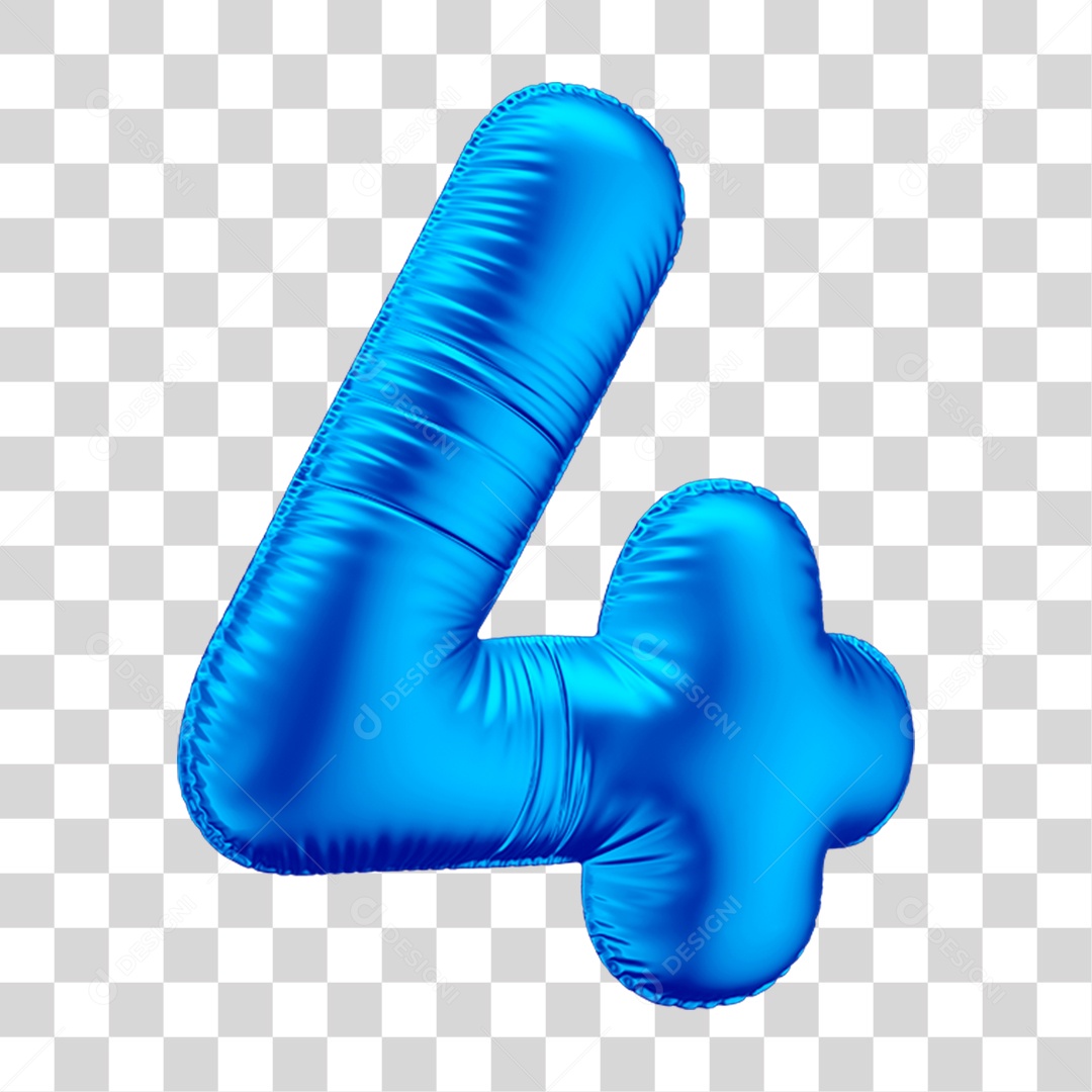 Número 4 Em 3D Formato de Balão Azul Dia dos Pais Novembro Azul Menino Aniversário Fundo Transparente